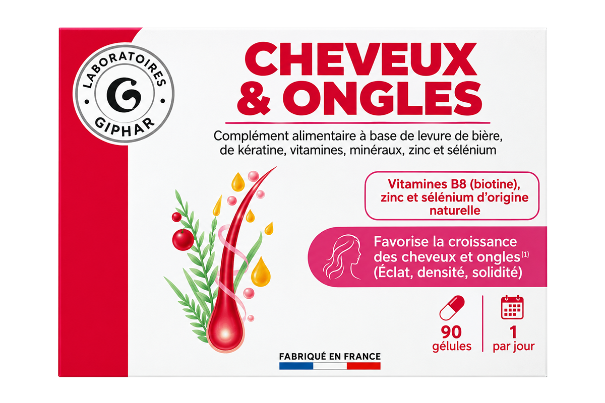 Lot de 3 boîtes de 60 gélules "cheveux et ongles" laboratoire Giphar